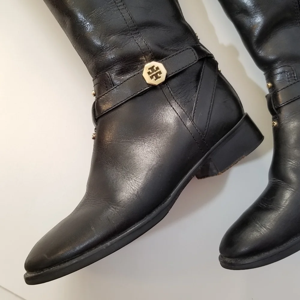 TORY BURCH Brita Tall Black Leather Riding Boots size 5.5